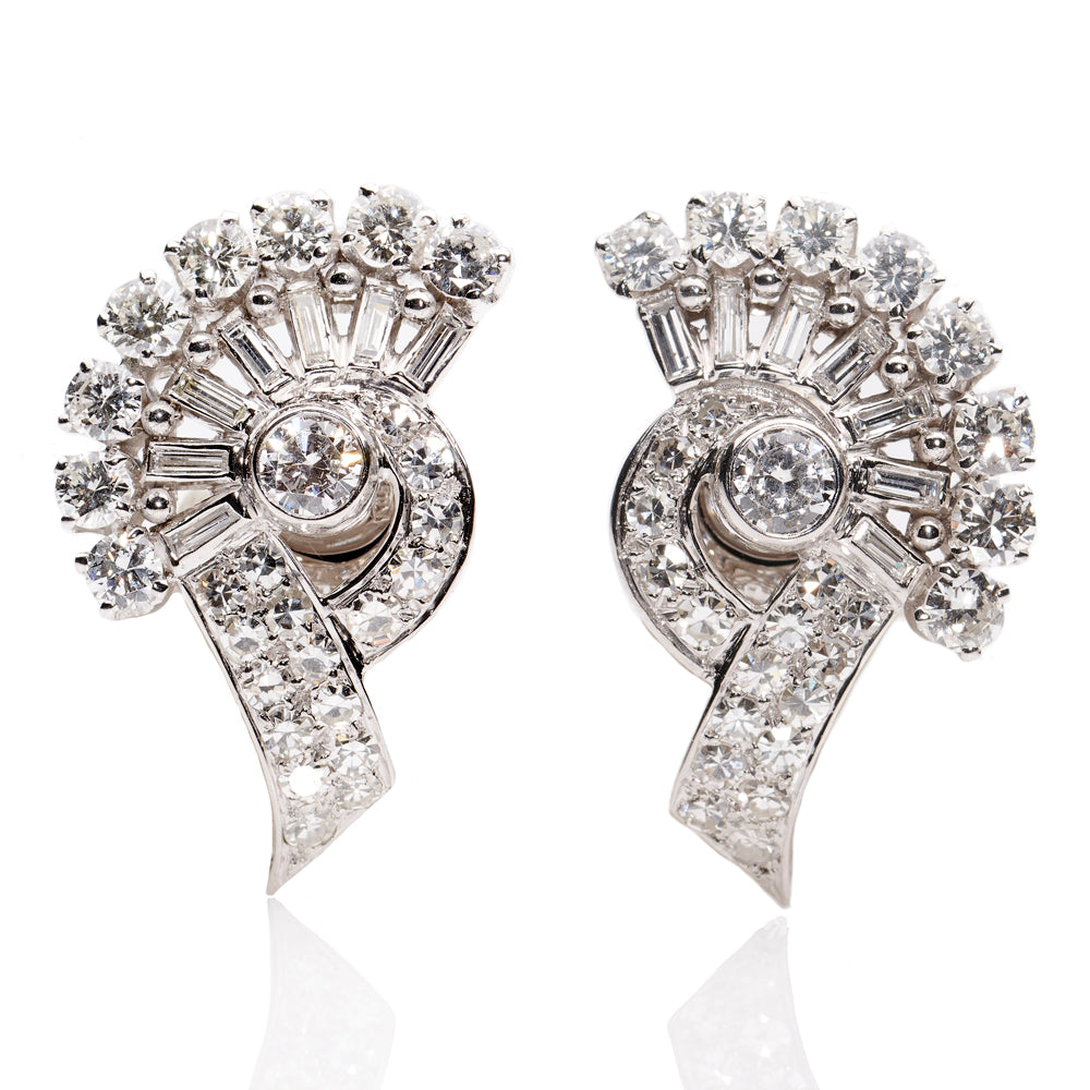 Vintage Scroll 2ct Diamond Earrings