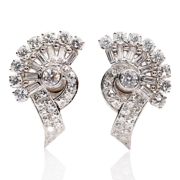 Vintage Scroll 2ct Diamond Earrings