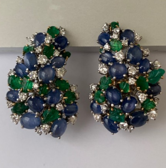 Vintage Kern sapphire and emerald earrings
