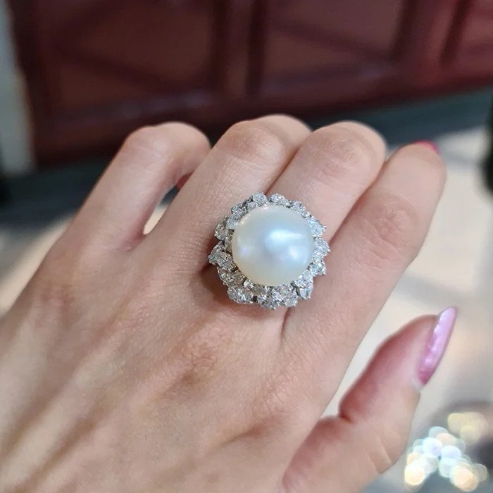 Vintage South Sea Pearl and Diamond Cocktail Ring