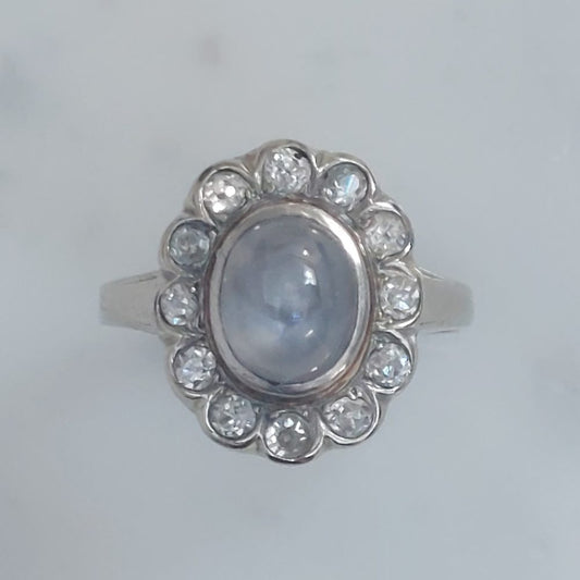 Vintage Star Sapphire and Old Cut Diamond Cluster Ring, 4cts