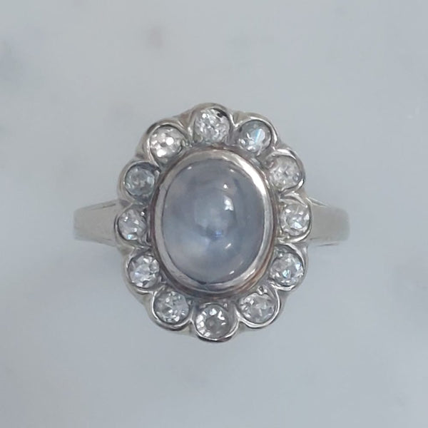 Vintage Star Sapphire and Old Cut Diamond Cluster Ring, 4cts