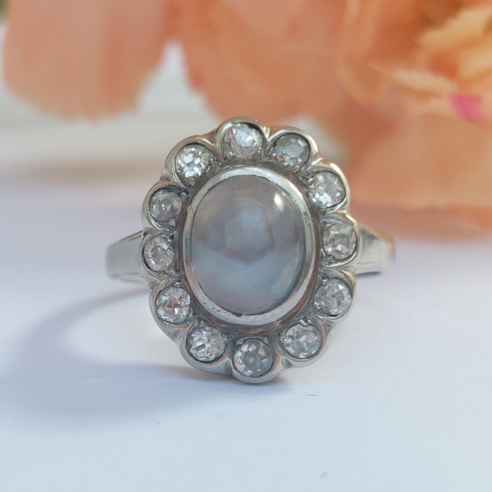 Vintage Star Sapphire and Old Cut Diamond Cluster Ring, 4cts