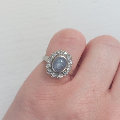 Vintage Star Sapphire and Old Cut Diamond Cluster Ring, 4cts