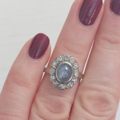 Vintage Star Sapphire and Old Cut Diamond Cluster Ring, 4cts