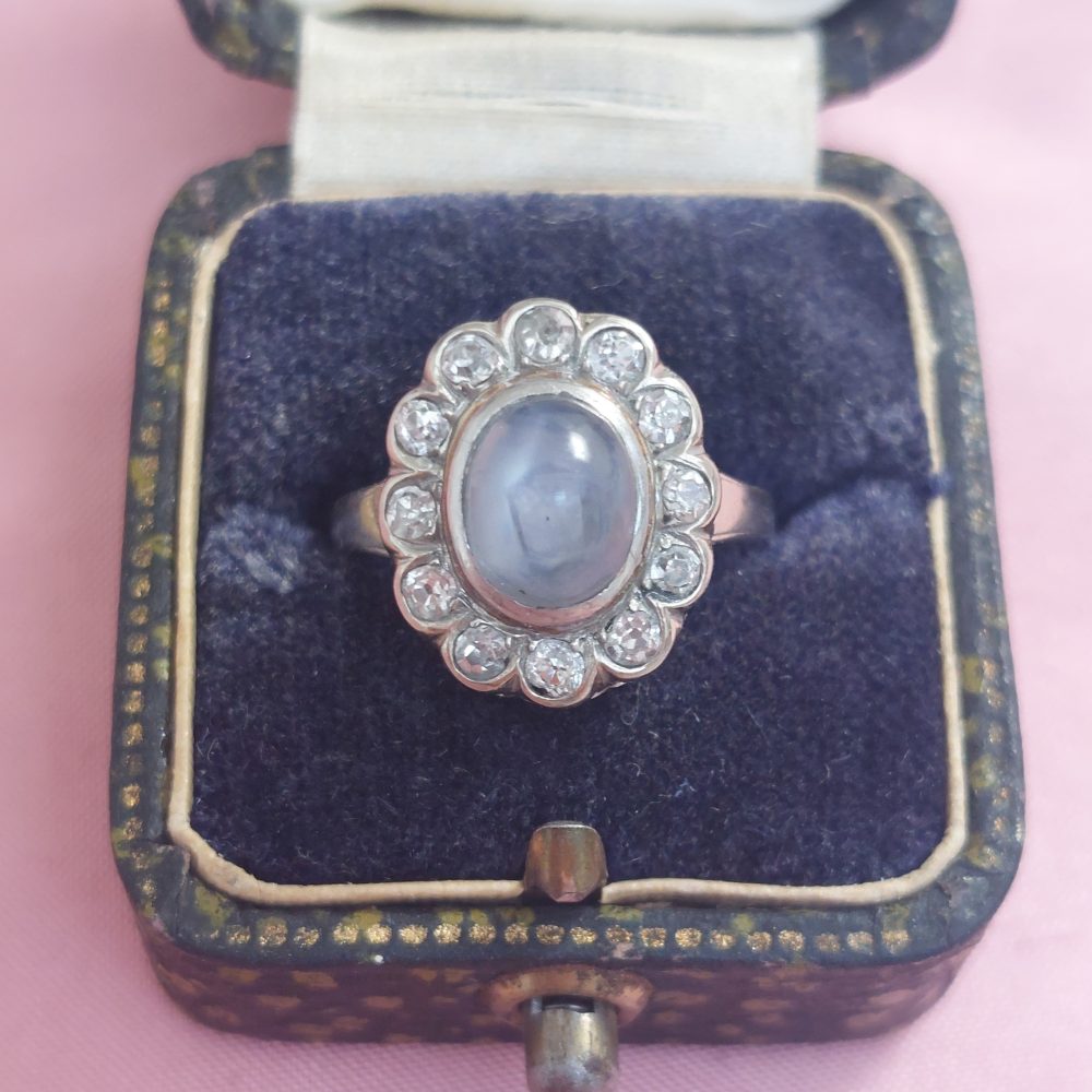 Vintage Star Sapphire and Old Cut Diamond Cluster Ring, 4cts