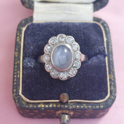 Vintage Star Sapphire and Old Cut Diamond Cluster Ring, 4cts