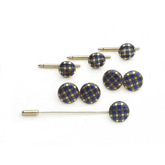 Vintage Tartan Enamel Gold Cufflink Dress Set