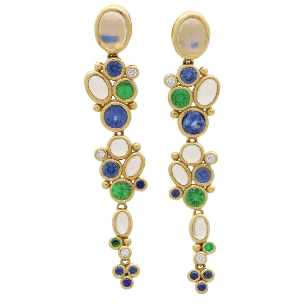 Vintage Temple St.Clair Moonstone Sapphire and Garnet Earrings