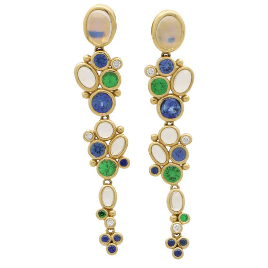 Vintage Temple St.Clair Moonstone Sapphire and Garnet Earrings