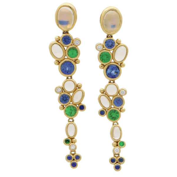Vintage Temple St.Clair Moonstone Sapphire and Garnet Earrings