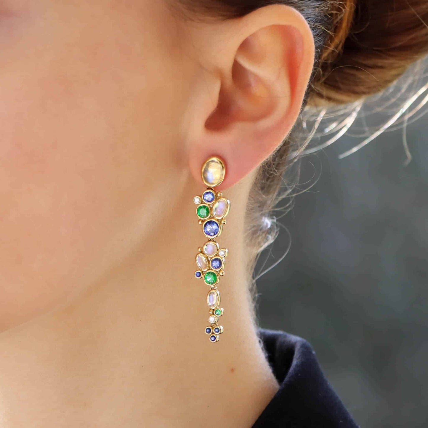 Vintage Temple St.Clair Moonstone Sapphire and Garnet Earrings