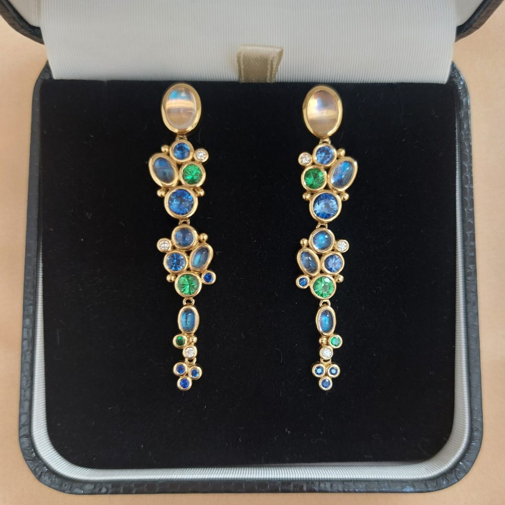 Vintage Temple St.Clair Moonstone Sapphire and Garnet Earrings