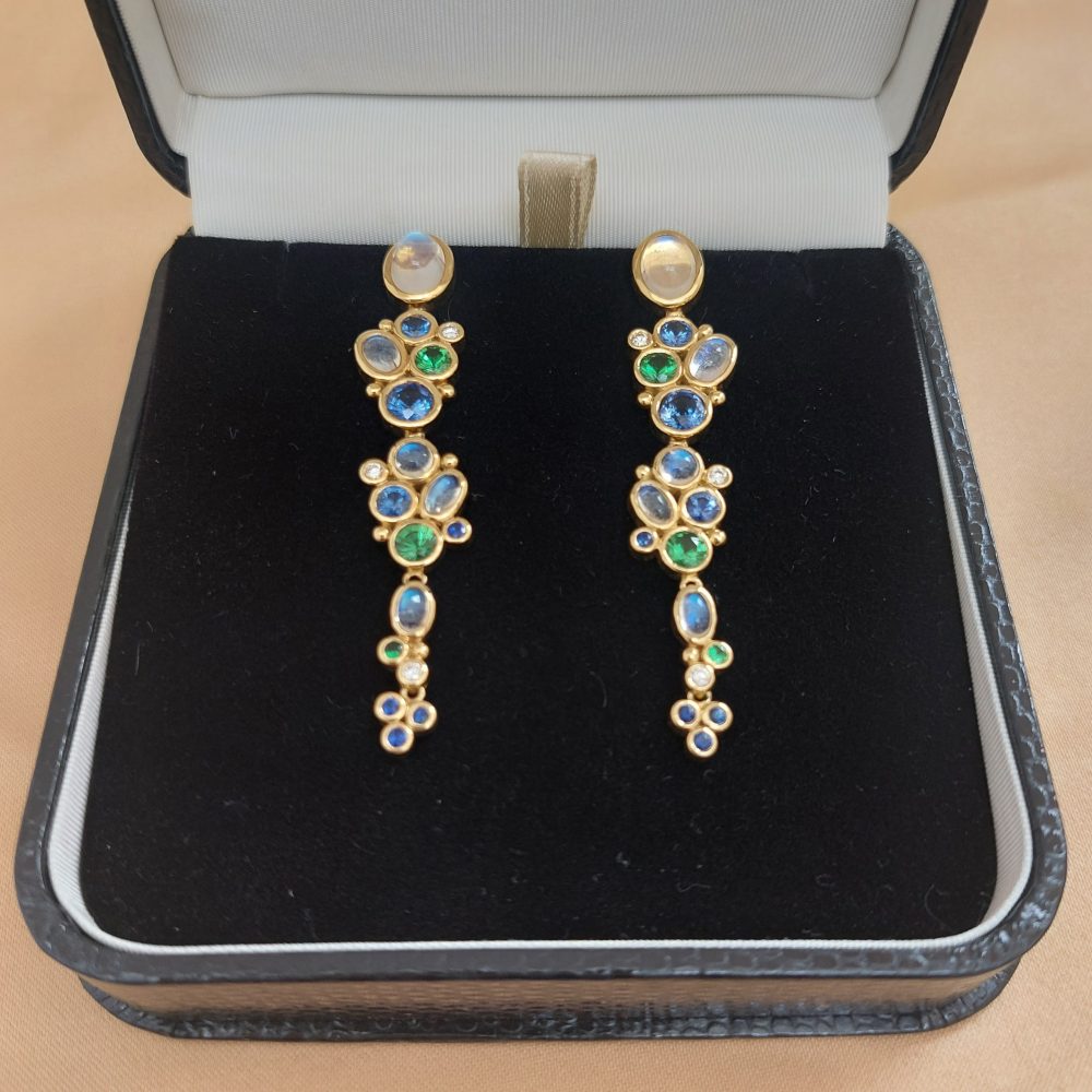 Vintage Temple St.Clair Moonstone Sapphire and Garnet Earrings