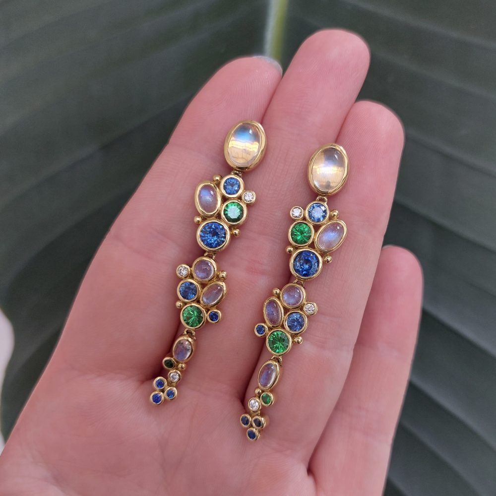 Vintage Temple St.Clair Moonstone Sapphire and Garnet Earrings