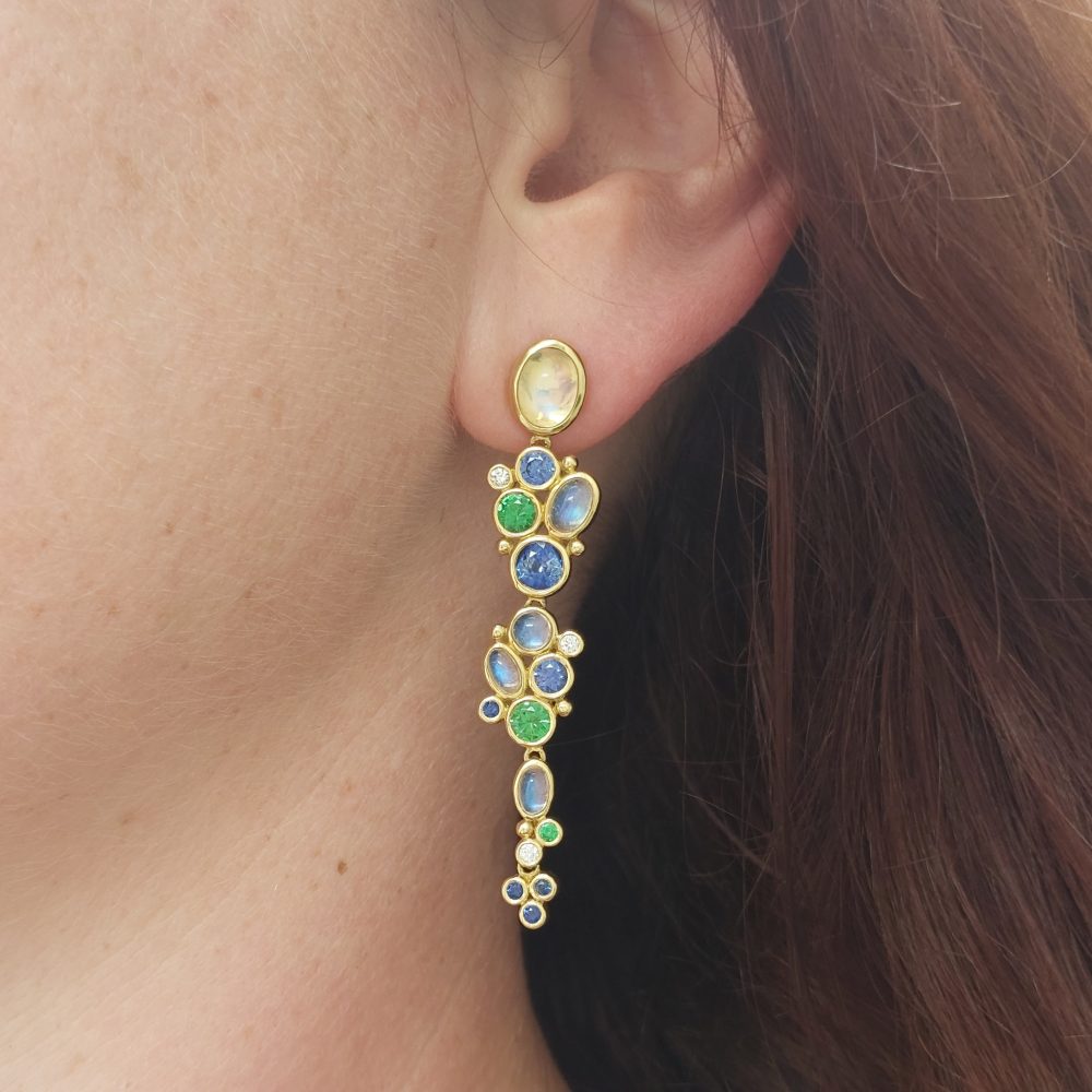 Vintage Temple St.Clair Moonstone Sapphire and Garnet Earrings
