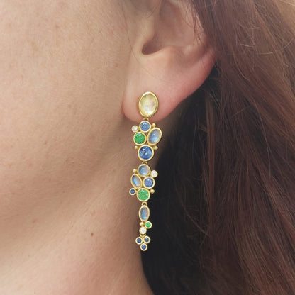 Vintage Temple St.Clair Moonstone Sapphire and Garnet Earrings