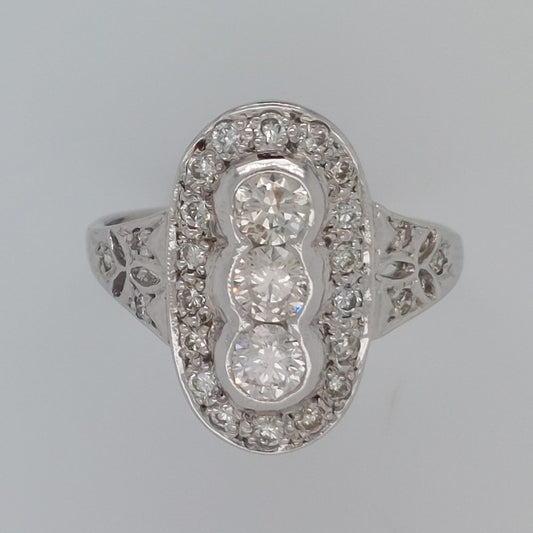 Vintage Three Stone Diamond Plaque Ring, 0.85ct