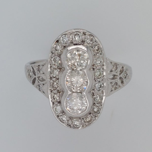 Vintage Three Stone Diamond Plaque Ring, 0.85ct