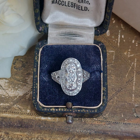 Vintage Three Stone Diamond Plaque Ring, 0.85ct