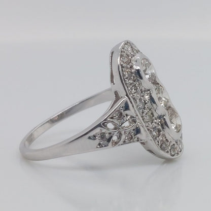 Vintage Three Stone Diamond Plaque Ring, 0.85ct
