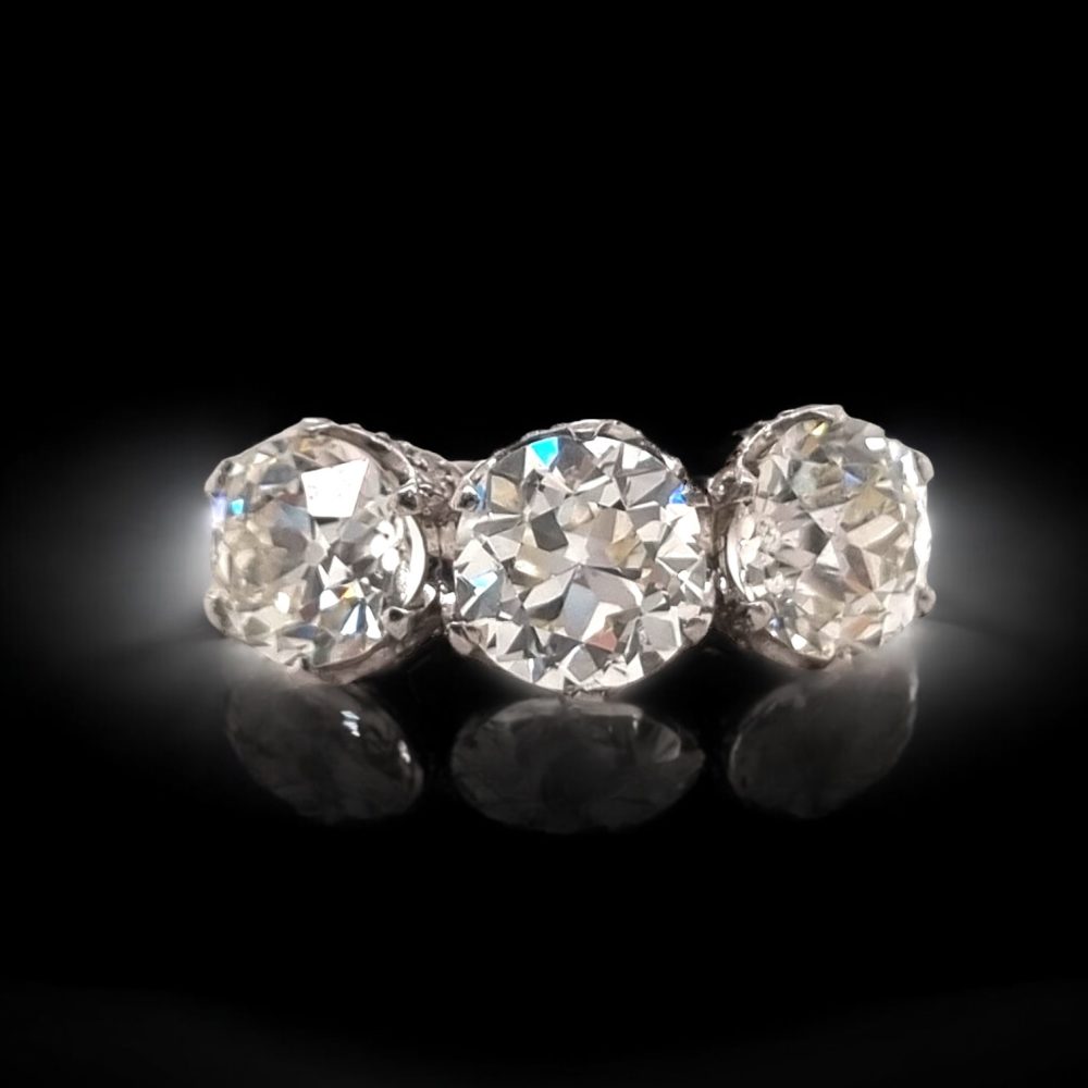 Vintage Art Deco Old Cut Diamond Three Stone Ring