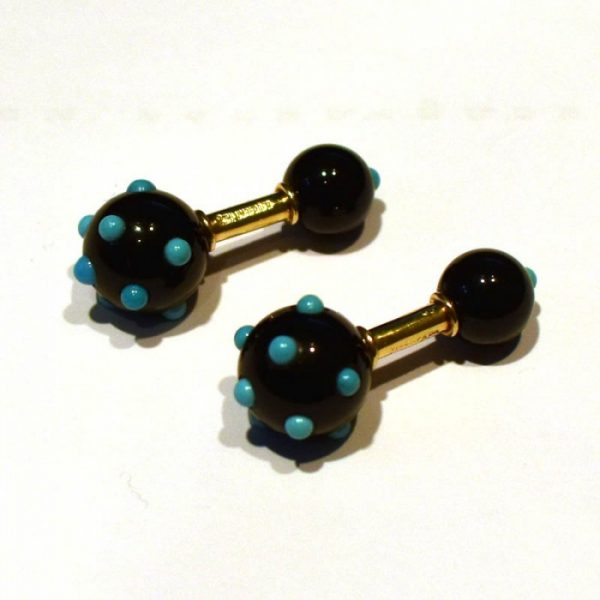 Vintage Tiffany & Co Schlumberger Onyx and Turquoise Cufflinks