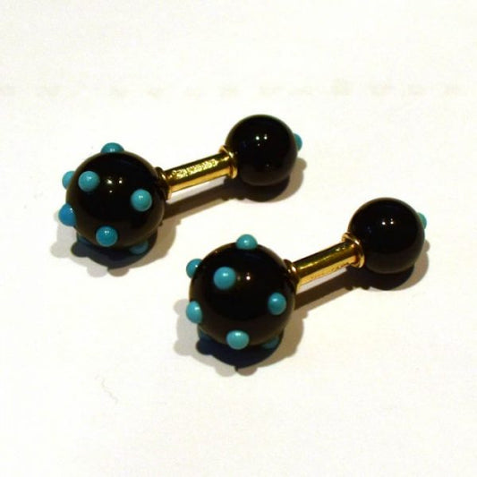 Vintage Tiffany & Co Schlumberger Onyx and Turquoise Cufflinks