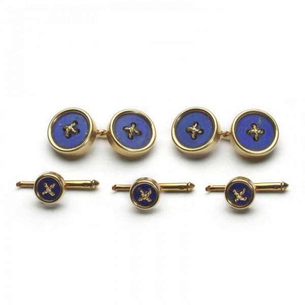 Vintage Tiffany and Co. Lapis Lazuli Gold Button Dress Set