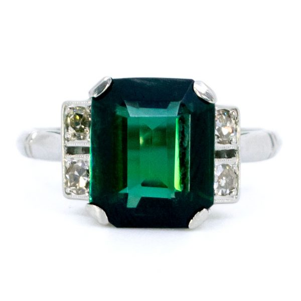 Vintage Tourmaline and Diamond Platinum Ring