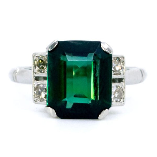 Vintage Tourmaline and Diamond Platinum Ring