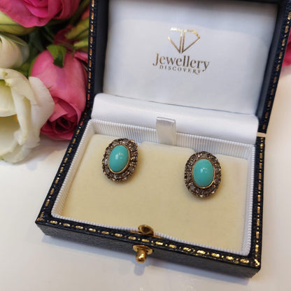 Vintage Turquoise Diamond Earrings 2