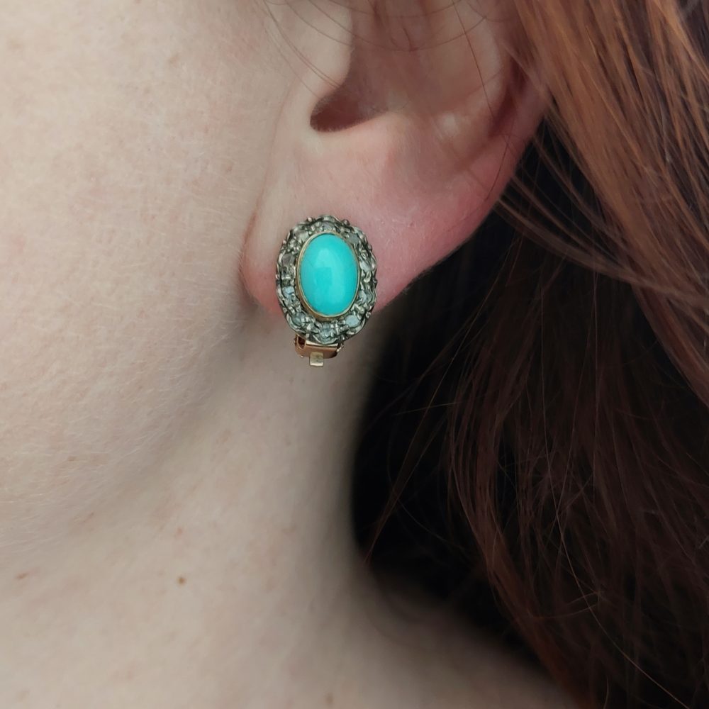 Vintage Turquoise and Diamond Earring and Ring Set
