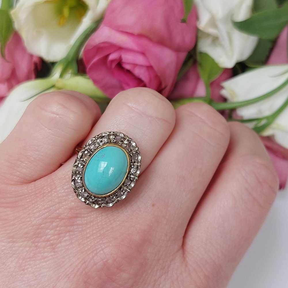 Vintage Turquoise and Diamond Earring and Ring Set