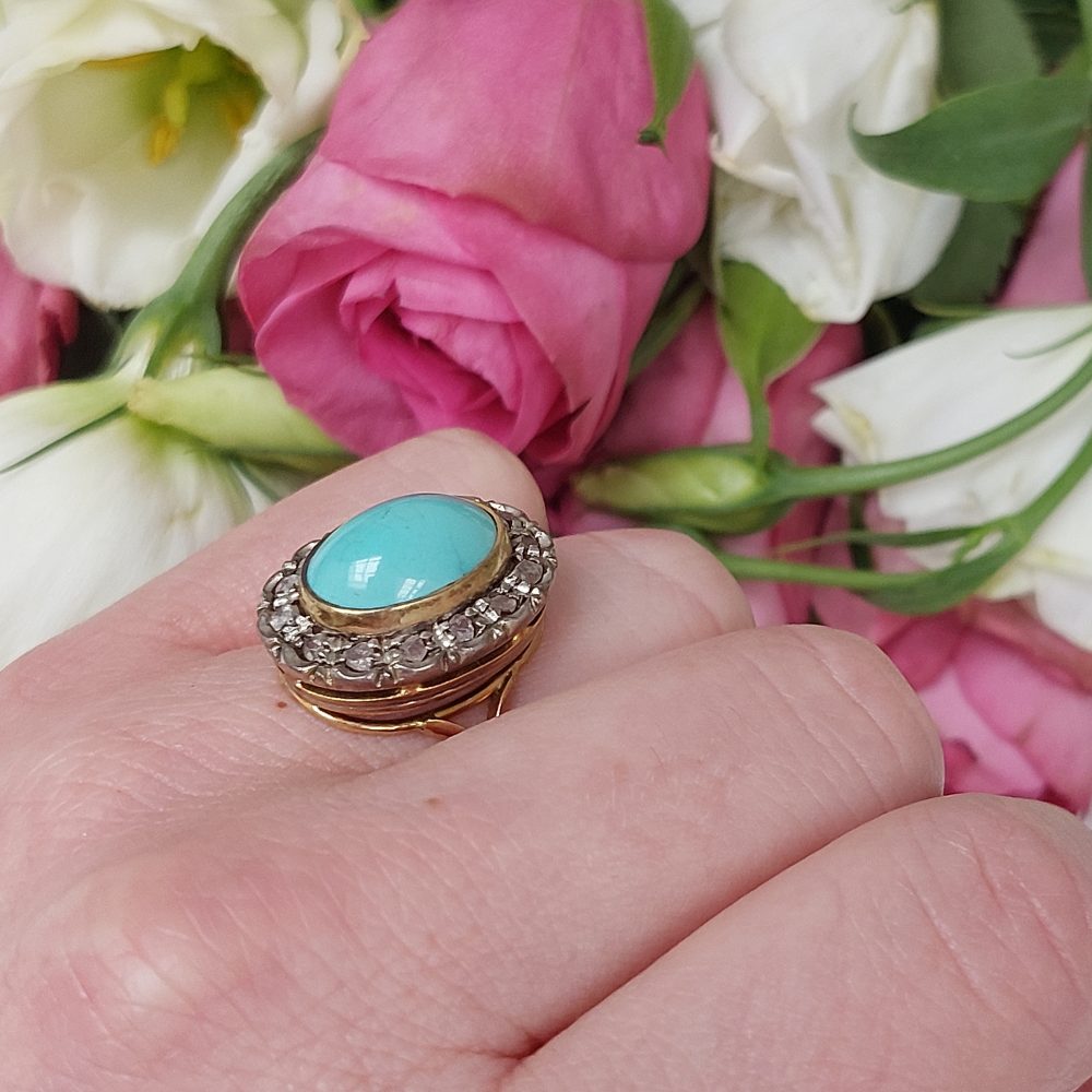 Vintage Turquoise and Diamond Earring and Ring Set