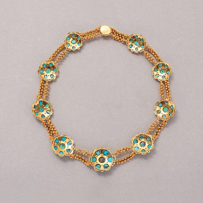 Vintage French Turquoise and Cannetille Gold Collar Necklace