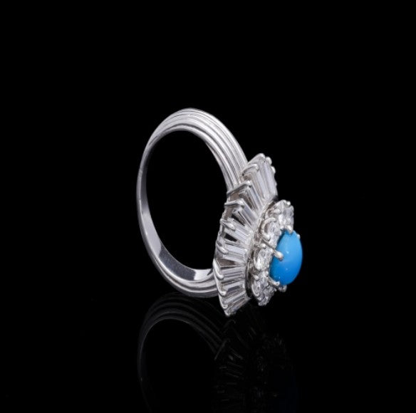Vintage Turquoise and Diamond Platinum Ring