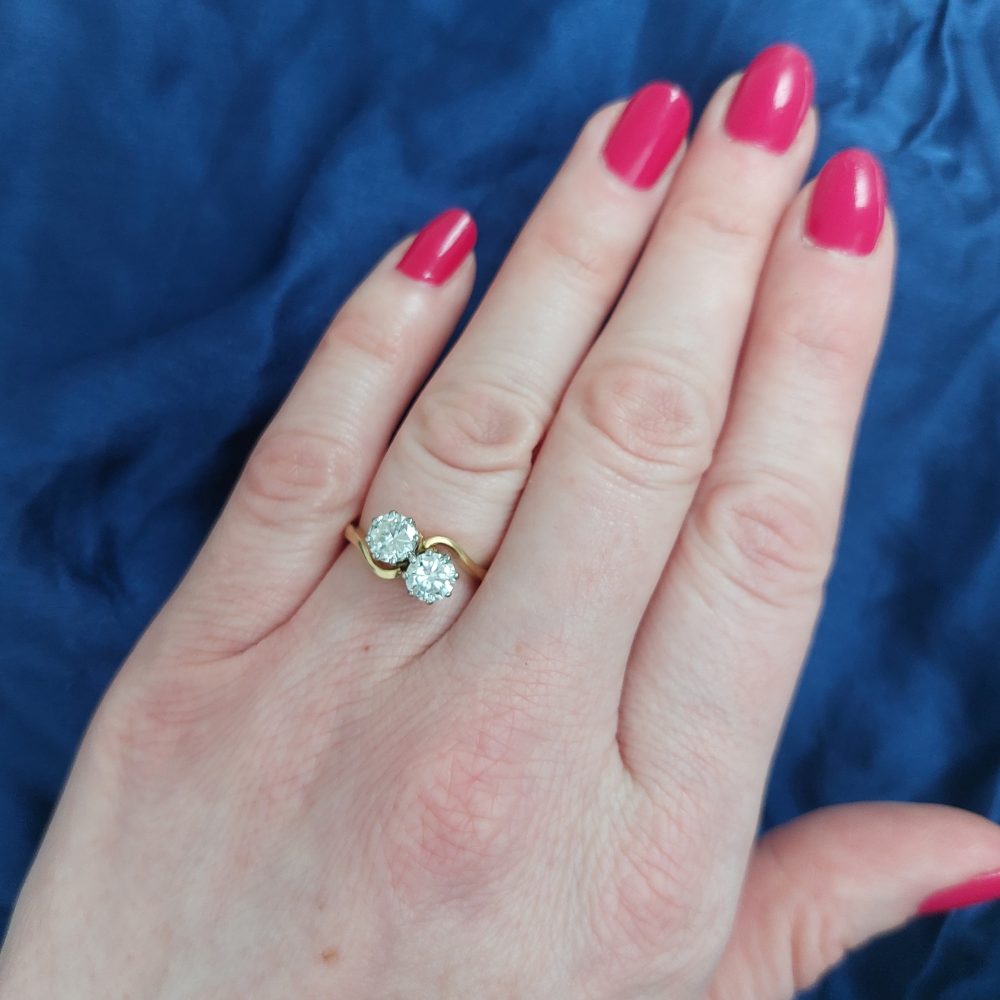 Vintage Two Stone Diamond Crossover Ring, 1.20cts