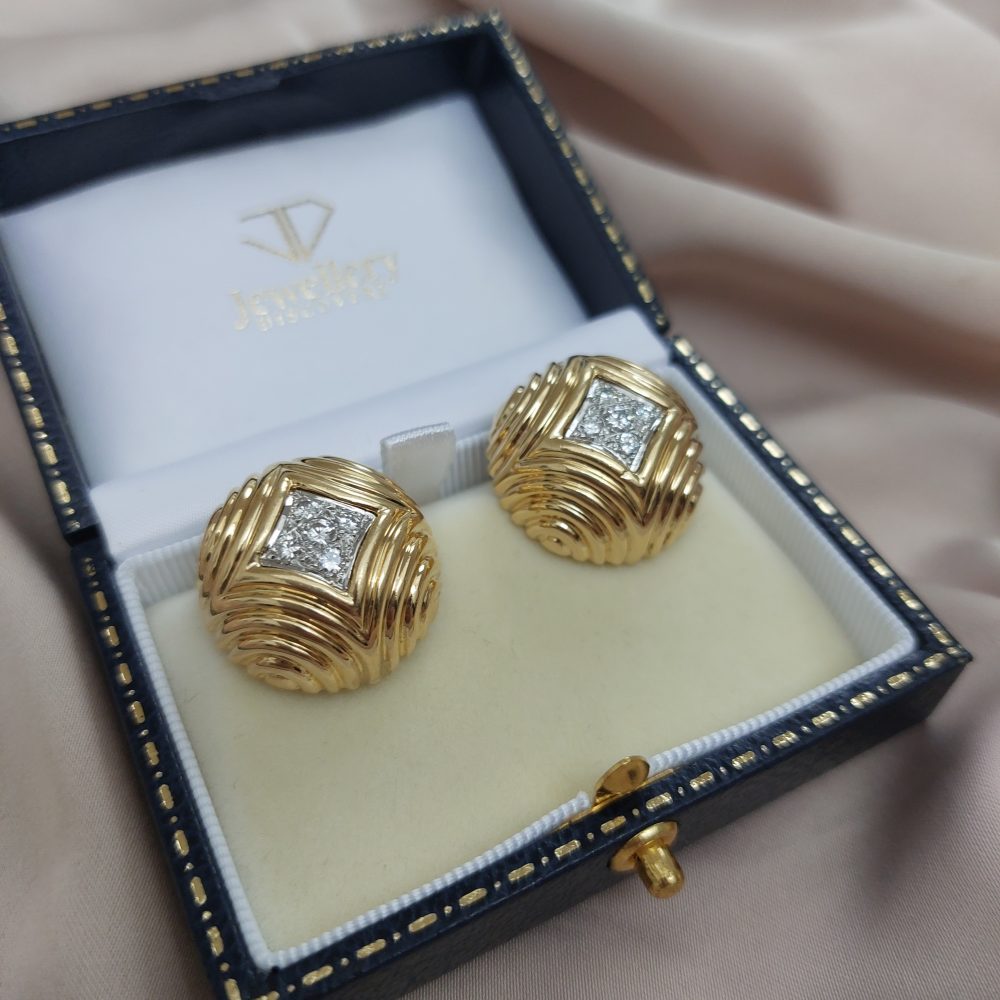 Vintage Van Cleef and Arpels Diamond Set Gold Earrings