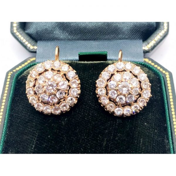 Vintage Yellow Gold and Diamond Cluster Earrings