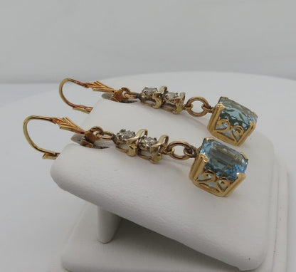 Vintage Aquamarine and Diamond Drop Earrings