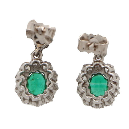 Vintage Emerald and Diamond Cluster Drop Earrings