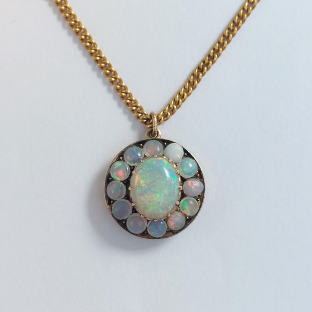 Vintage Opal Cluster Pendant Necklace