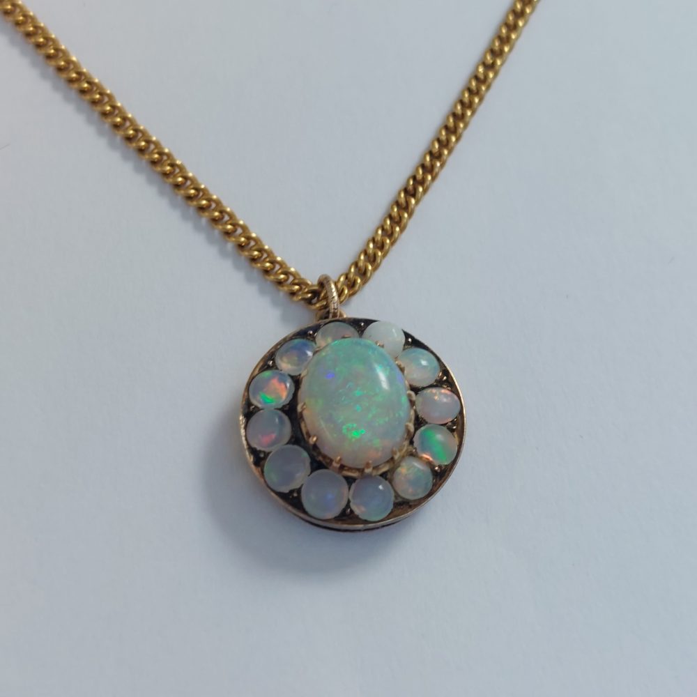 Vintage Opal Cluster Pendant Necklace