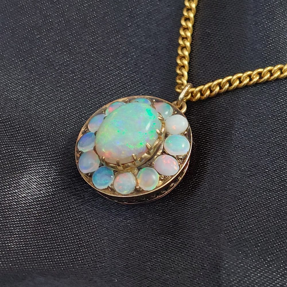 Vintage Opal Cluster Pendant Necklace