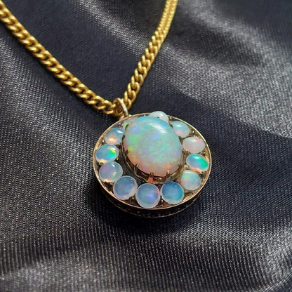Vintage Opal Cluster Pendant Necklace