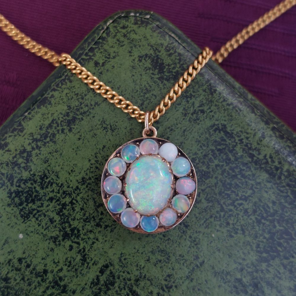 Vintage Opal Cluster Pendant Necklace