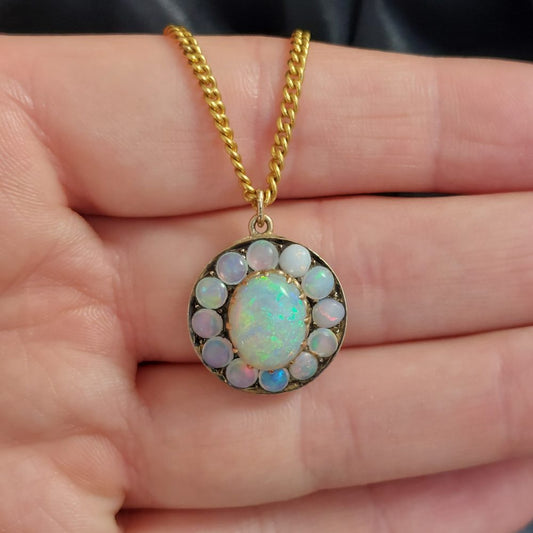 Vintage Opal Cluster Pendant Necklace