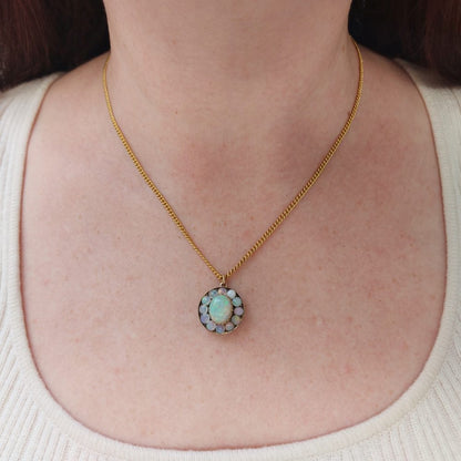 Vintage Opal Cluster Pendant Necklace