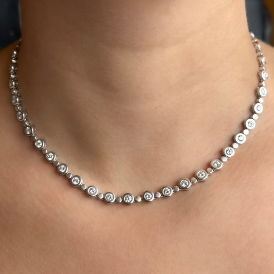 Vintage 6.60ct Diamond Rub Over Riviere Line Necklace